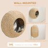 Wall Mounted Cat Condo, Nature Wood, with Washable Cushion, Cat Wall Shelf for Indoor Cats & Kittens