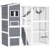 Large Wooden Catio Outdoor, Cat Enclosure w/ 4 Tier Resting Rooms, 3 Platforms, 1 Soft Ladder, 2 Ramps, 1 Hammock, Gray