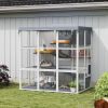 Large Outdoor Catio Cat Enclosure with Hammock, Condo, Jump Platforms, Ladders, Ramps, Tarp, for 2-4 Large Cats, Gray