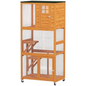 74" Wooden Outdoor Cat House Catio Outdoor Cat Enclosure, Orange