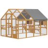 Wooden Catio Outdoor Cat Enclosure, Large Cat House with Waterproof Cover, 2 Condos, 6 Platforms, Bridge, Doors, Yellow