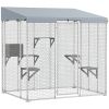 79" Galvanized Steel Large Catio with Waterproof Canopy, Sleeping Box, Jumping Platforms, for 1-3 Kittens, Silver