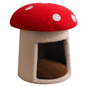Extra Large Red Umbrella Mushroom Cat Bed, Scratch-resistant And Wear-resistant, Removable And Washable, Universal Pet Seat Bed For All Seasons, (Option: Mushroom cat house)