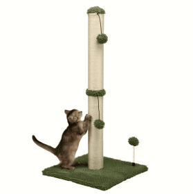 Extra Thick Indoor Cat Scratching Post With Hanging Ball Toy - Durable Fiberboard Claw-Friendly Surface For Cats, Sturdy & Safe Design For Play A (Color: Green)