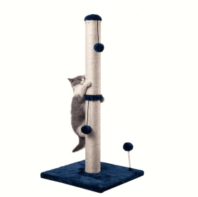 Extra Thick Indoor Cat Scratching Post With Hanging Ball Toy - Durable Fiberboard Claw-Friendly Surface For Cats, Sturdy & Safe Design For Play A (Color: Blue)