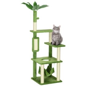 PawHut 56 Cat Tree For Indoor Cats With Hammock, Cat Tower With Scratching Post, Platforms, Play Ball And Anti-tipping Device, For Indoor Cats, G (Color: Green)
