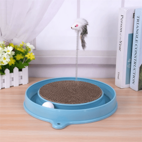 Multi-functional Cat Scratching Board With Ball Track, Various Colours Of Mat Board, Self-height Relief From Boredom To Tease The Cat, With Sprin (Color: Blue)